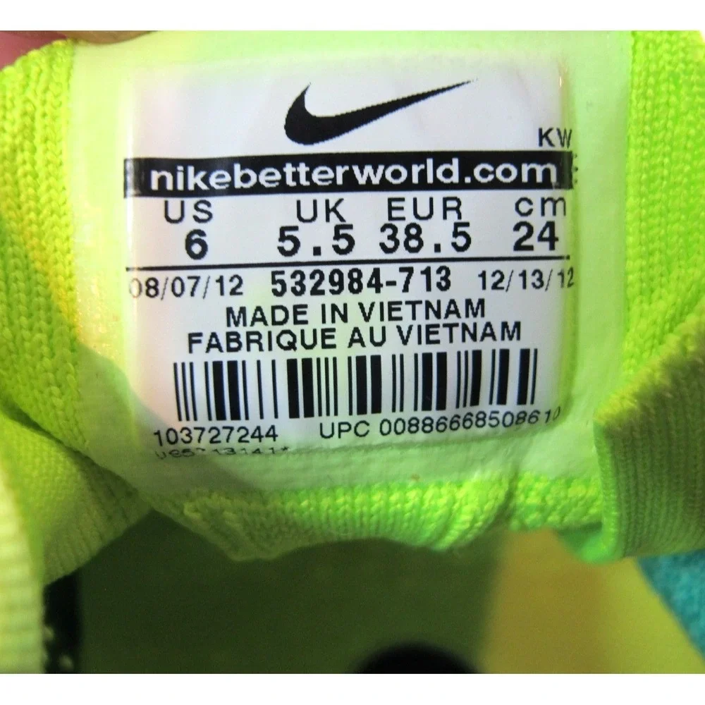 Nike Flykknit Trainer 532984-713 Volt White Atomic Teal Women's‎ 7.5 Men's 6